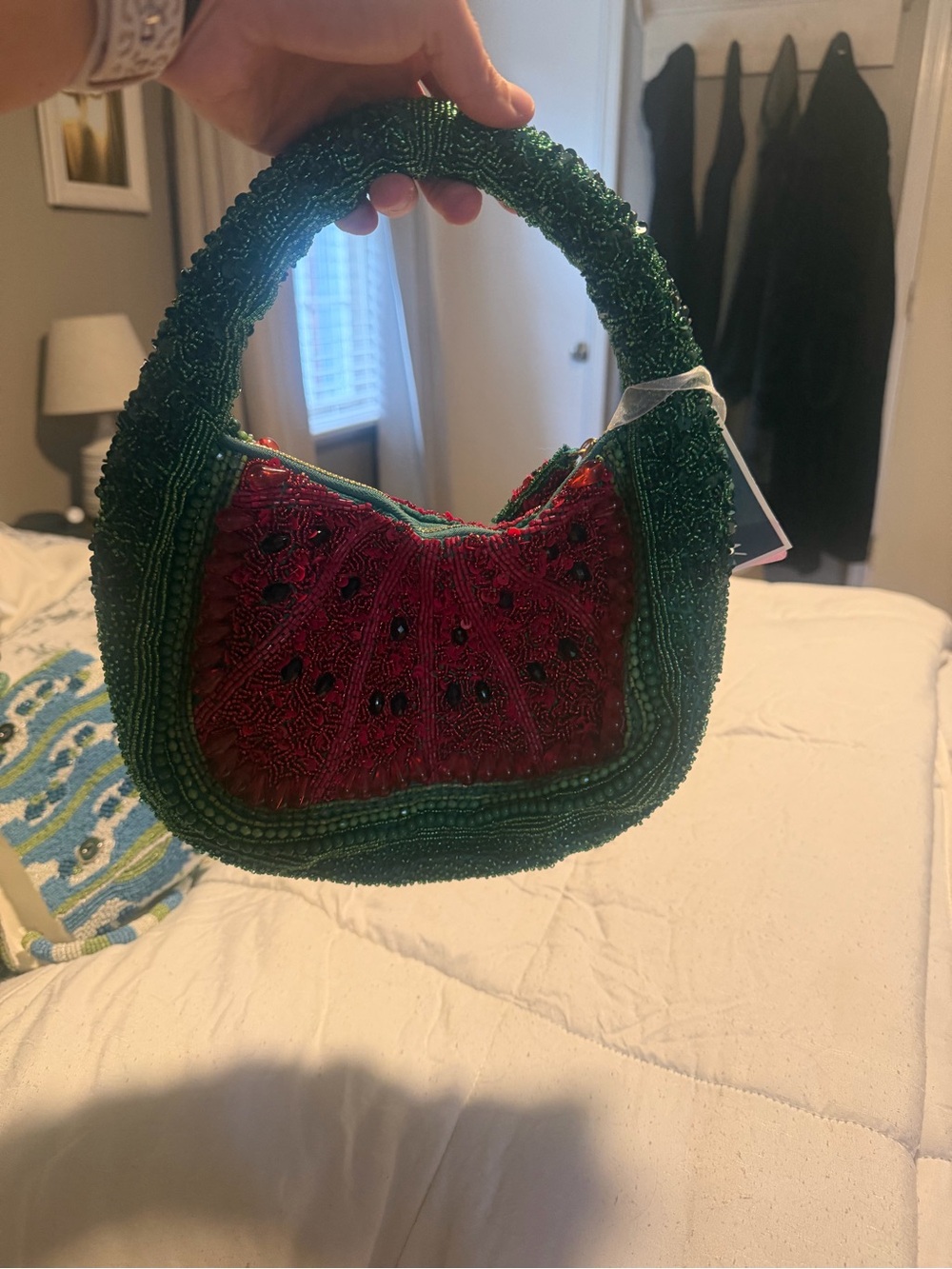 NWT Handcrafted in India Watermelon Slice Beaded Crescent Bag Novelty